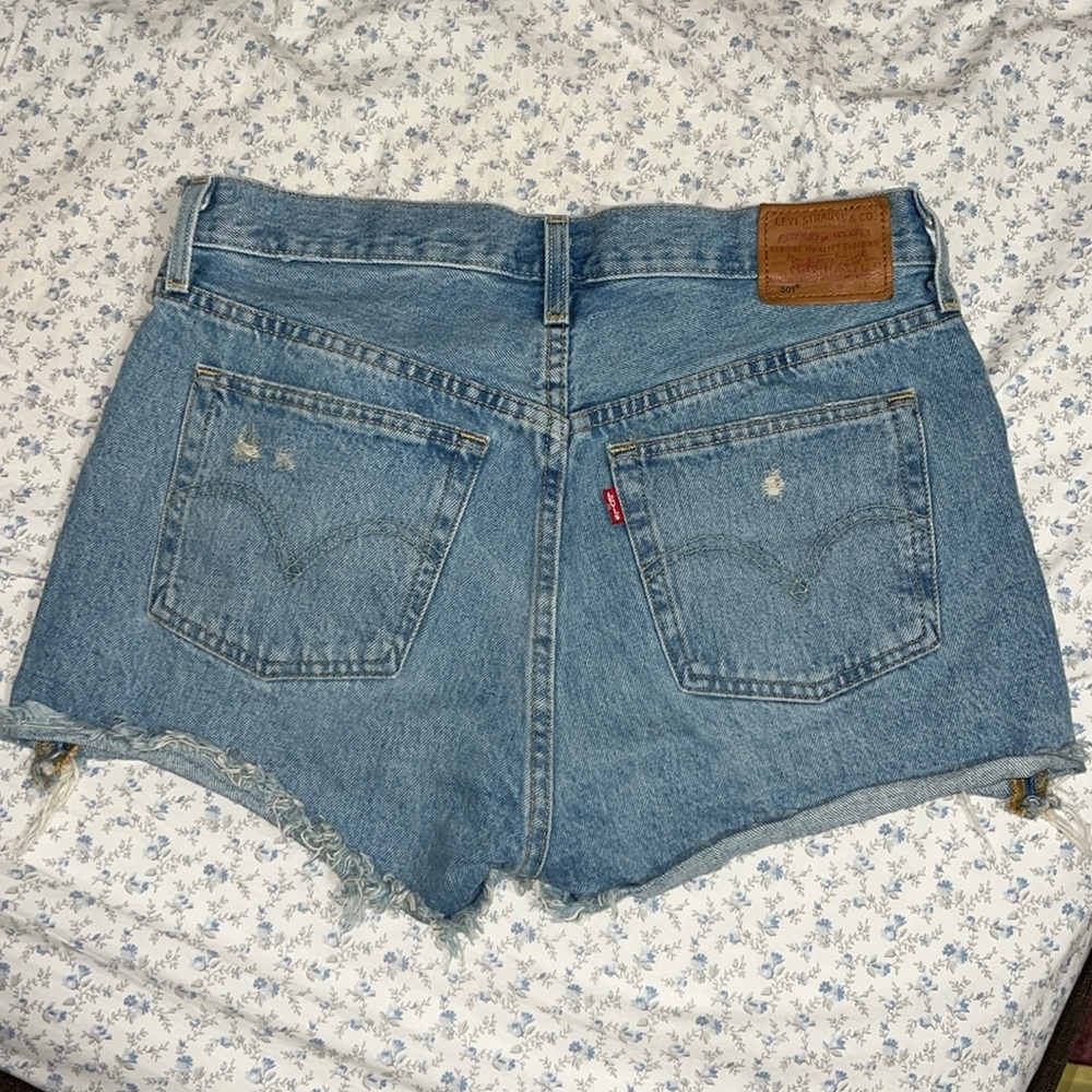 Levi's Blue Distressed Jean Shorts - Picture 2 of 5